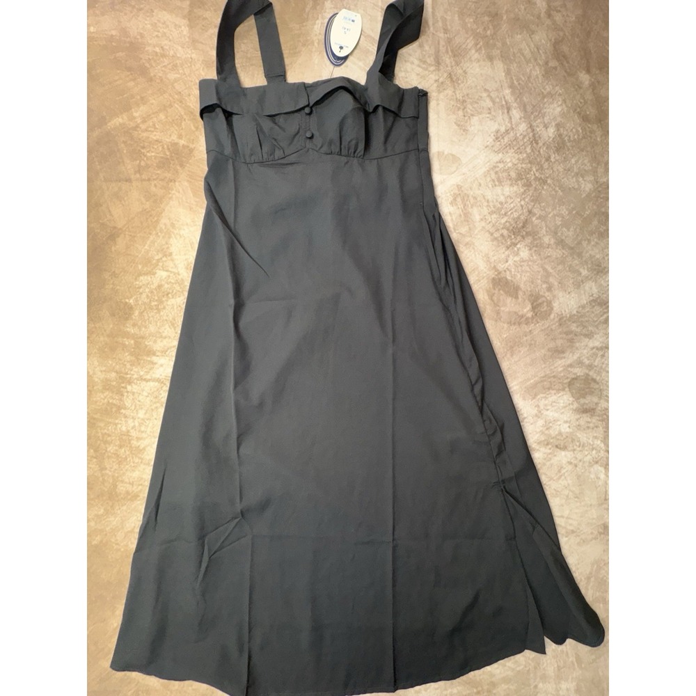 SCOOP Sz Small Black Solid Midi A-Line Dress Sleeveless NWT